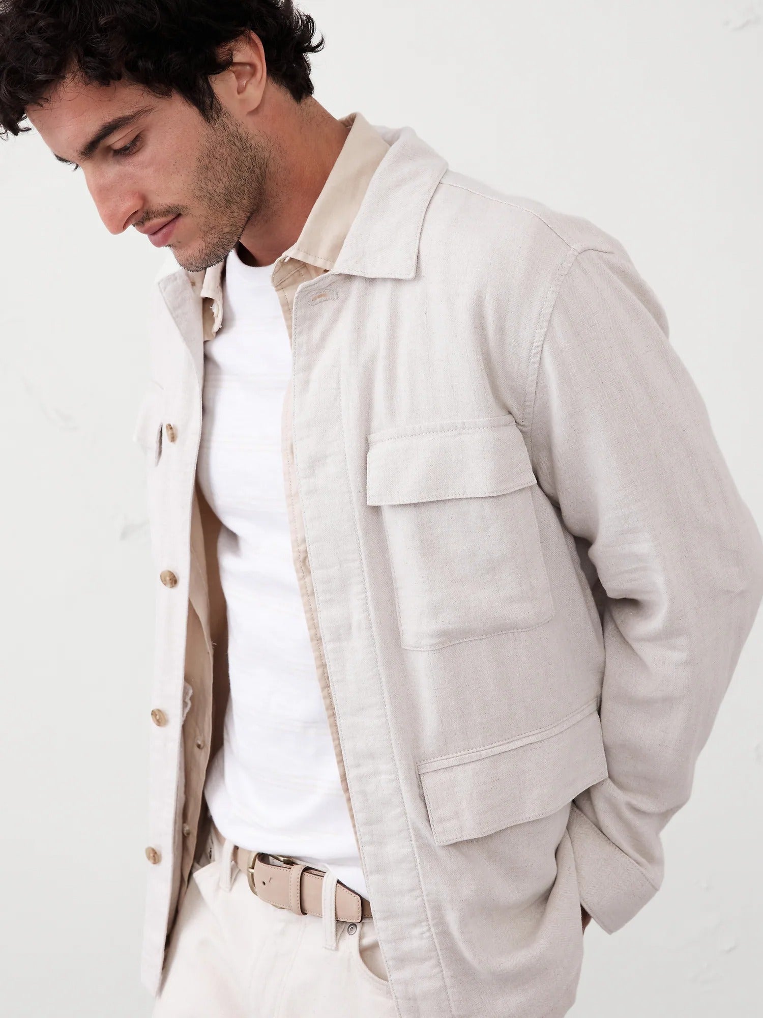 Men's Linen-Blend Field Light Weight Jacket in Olive