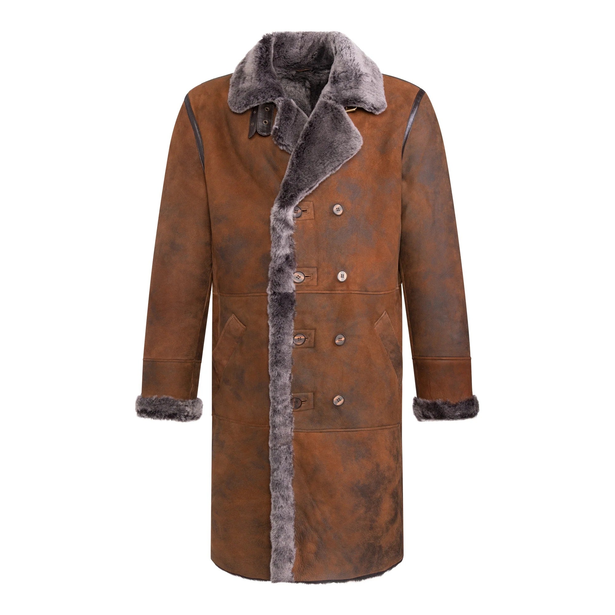 Men's Long Double Breasted Shearling Coat