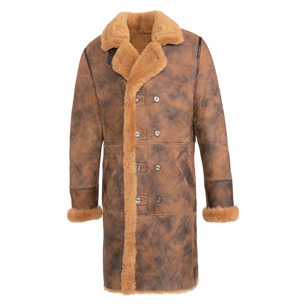 Men's Long Double Breasted Shearling Coat