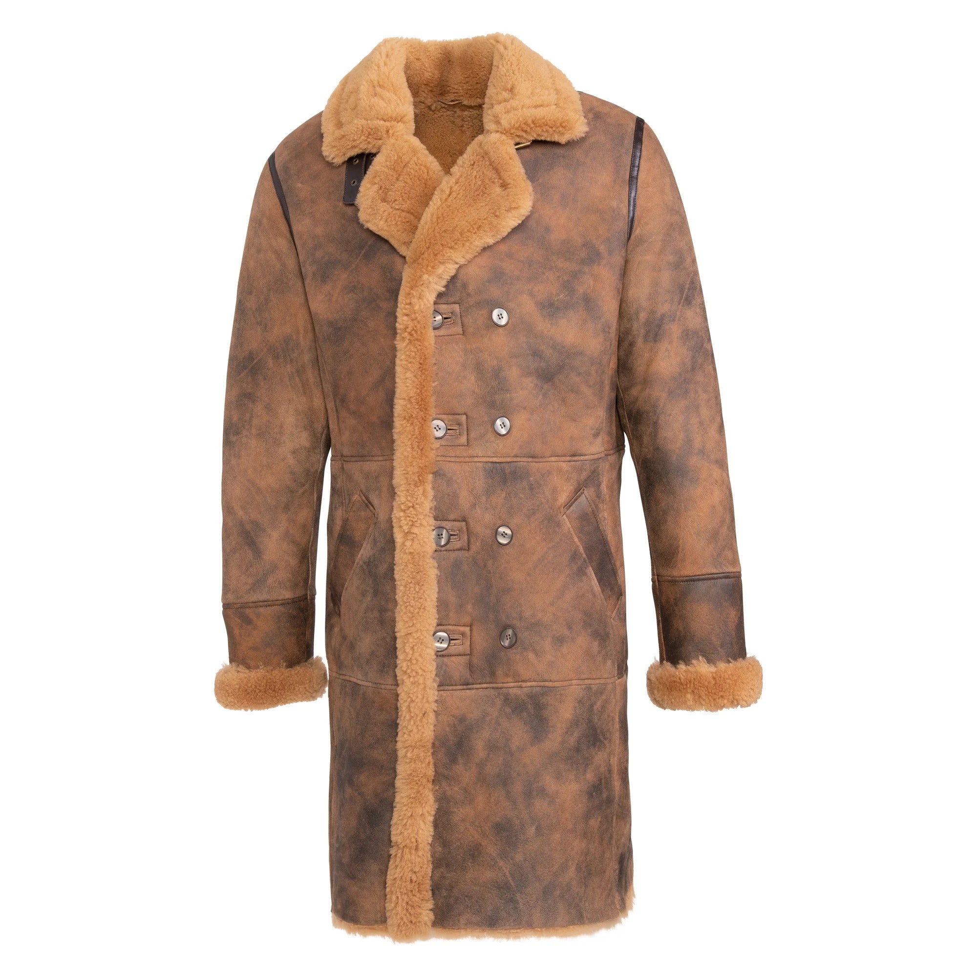 Men's Long Double Breasted Shearling Coat
