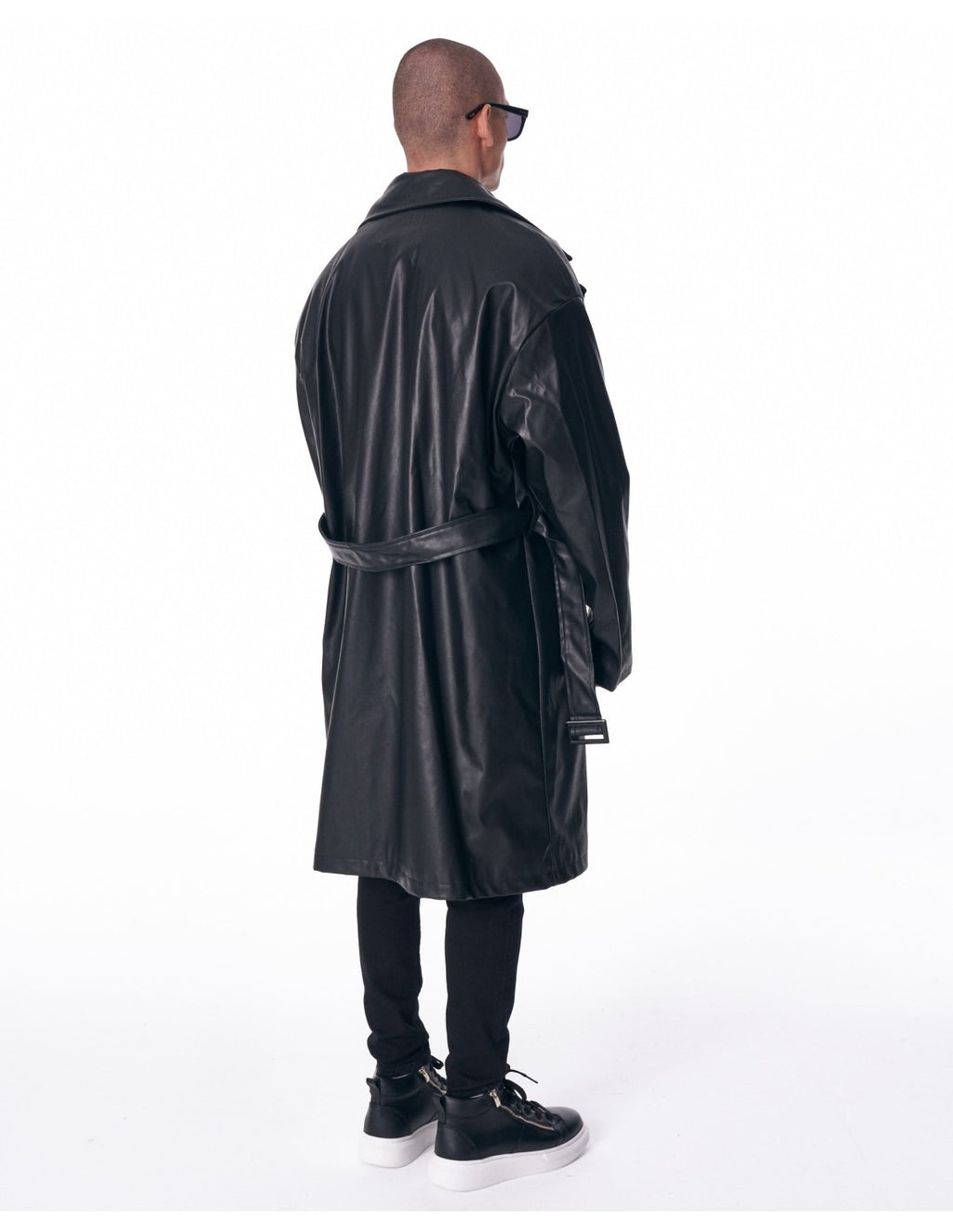 Men's Long Leather Trench Coat With Belt