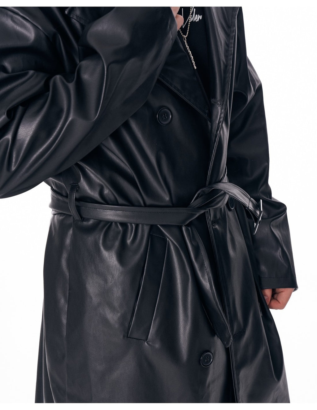 Men's Long Leather Trench Coat With Belt