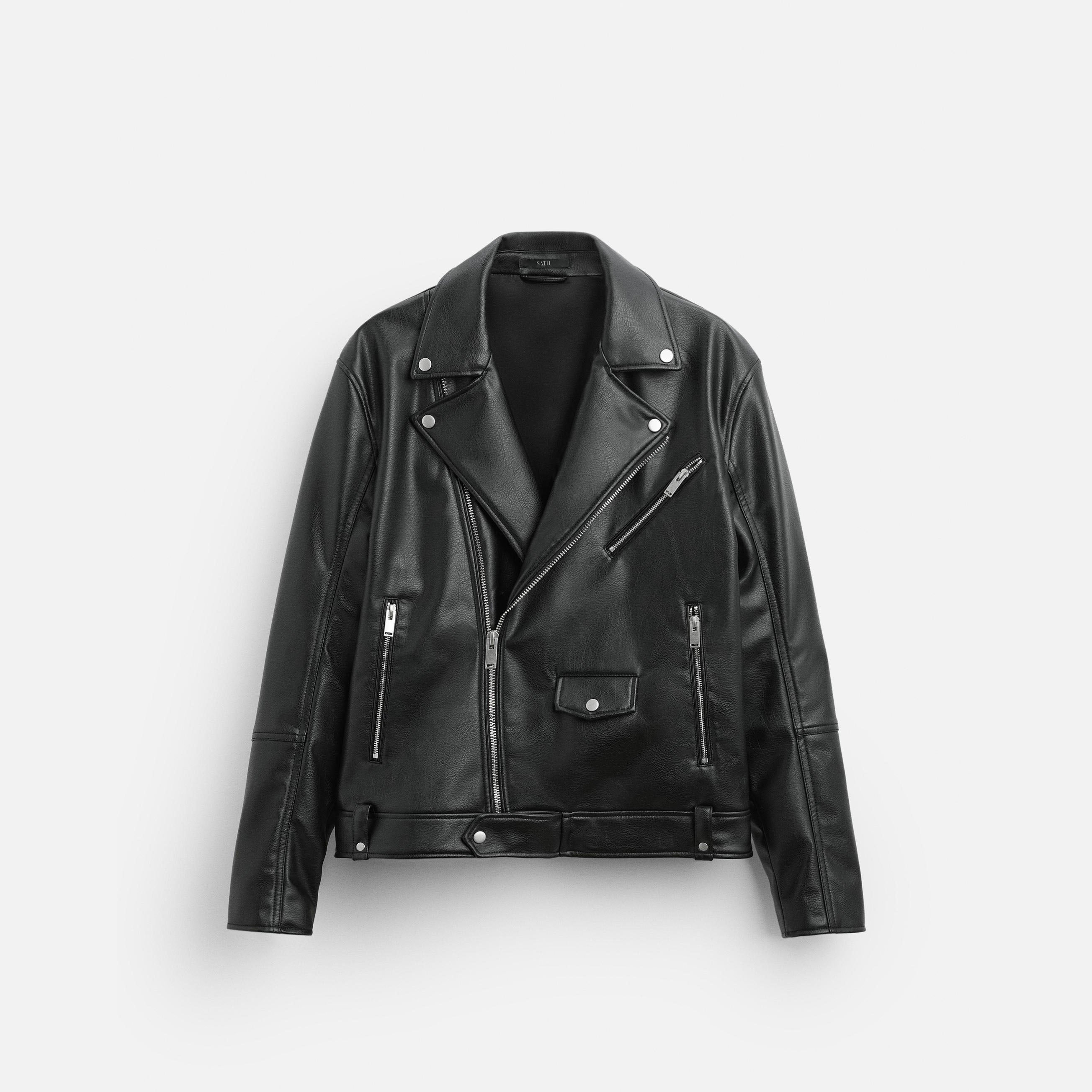 Men's Long Sleeves Black Leather Biker Jacket