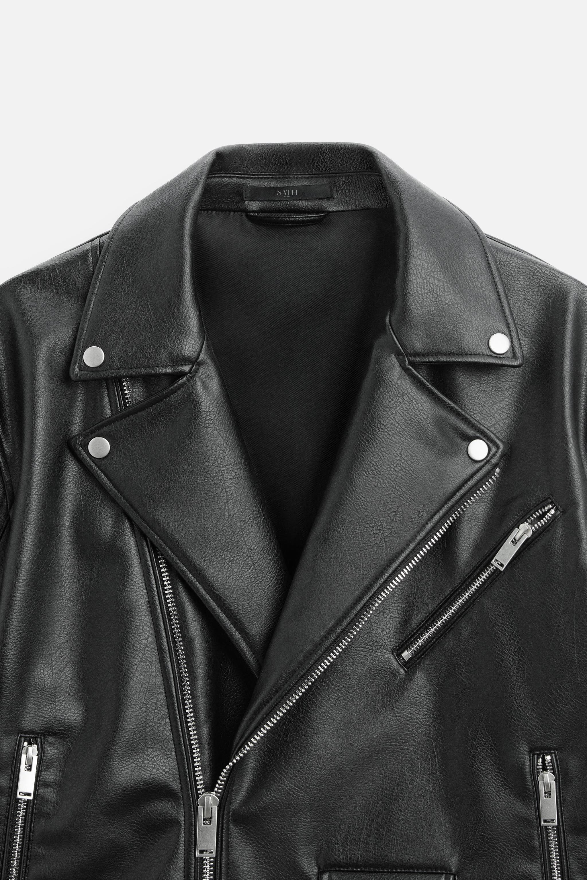 Men's Long Sleeves Black Leather Biker Jacket