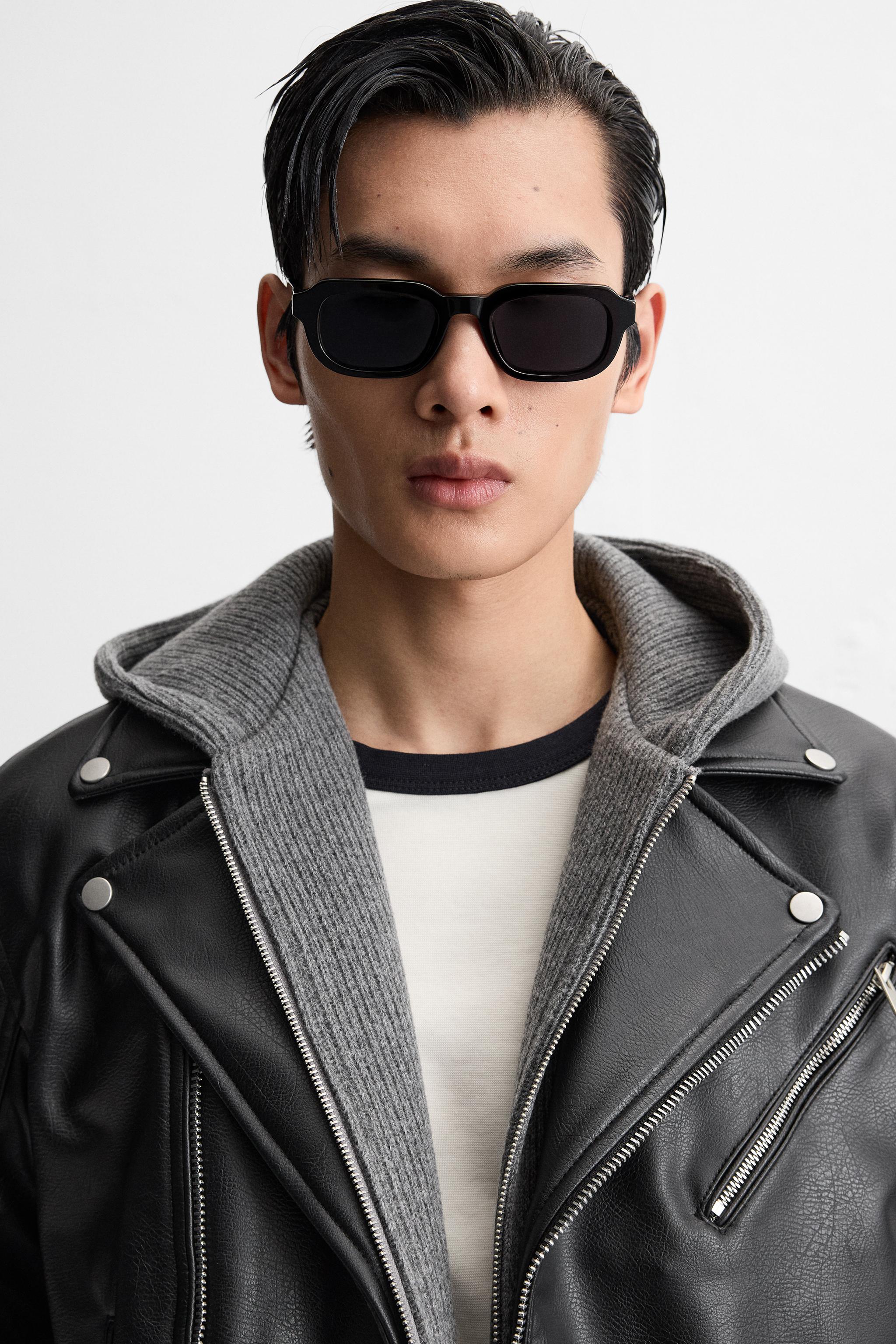 Men's Long Sleeves Black Leather Biker Jacket