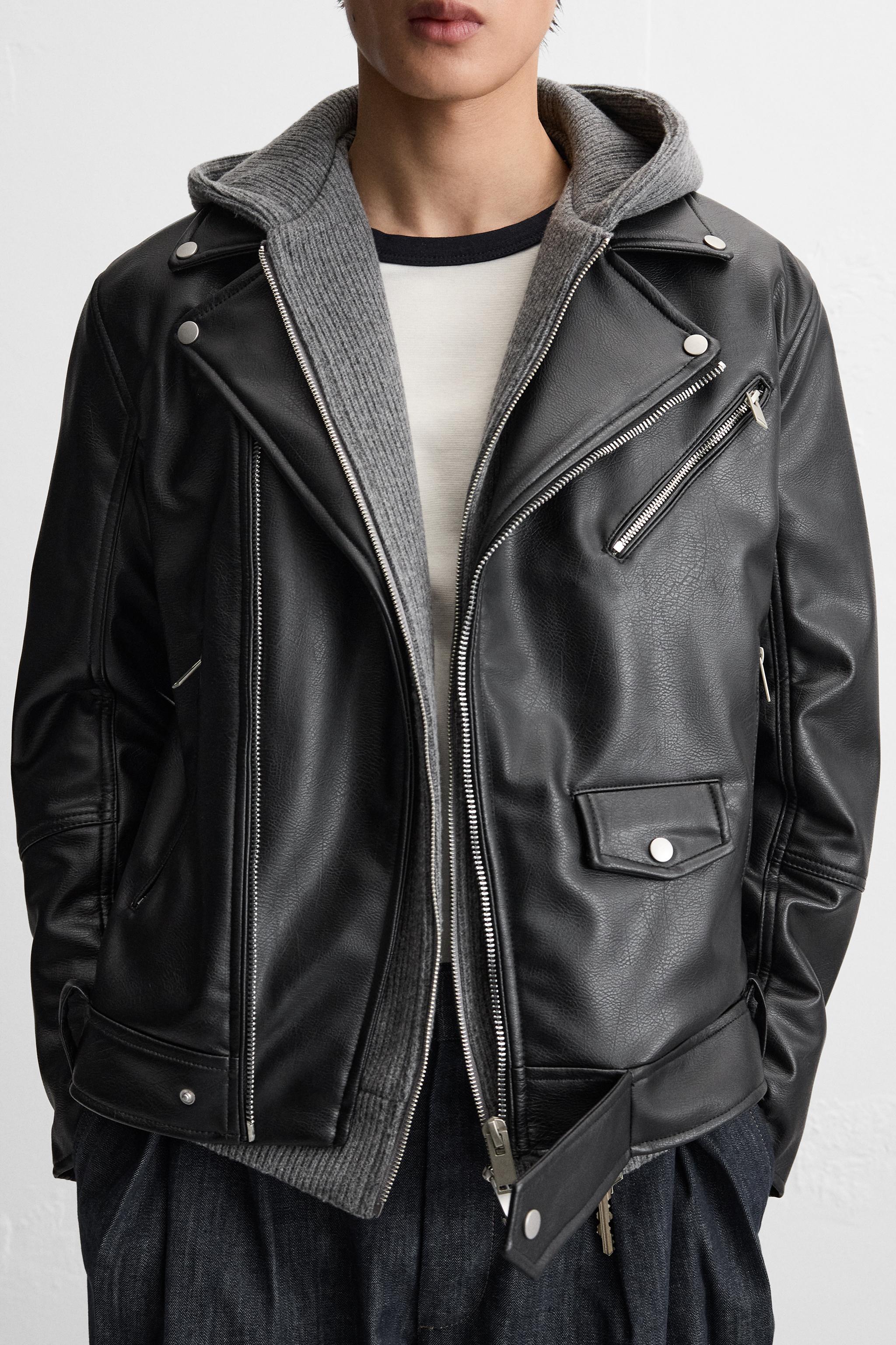Men's Long Sleeves Black Leather Biker Jacket