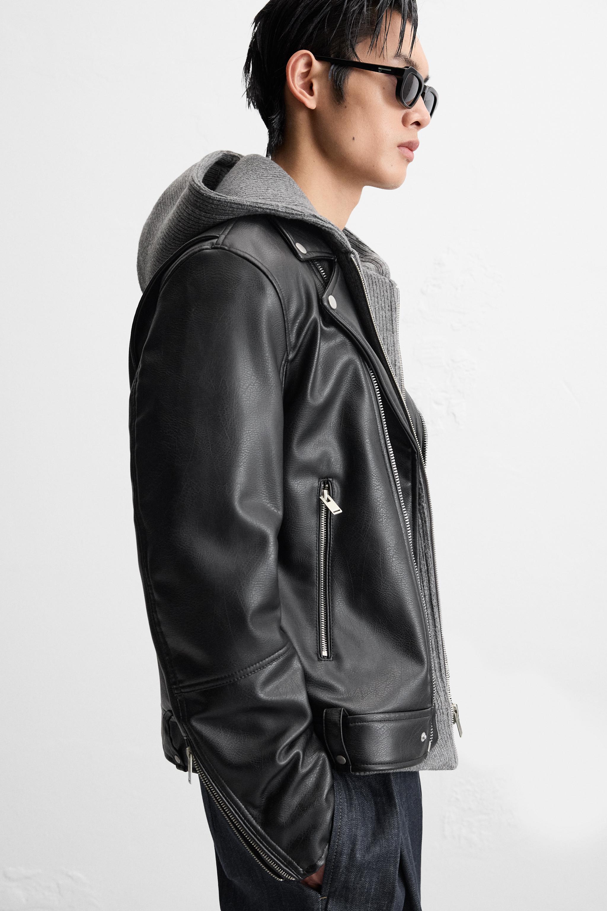 Men's Long Sleeves Black Leather Biker Jacket