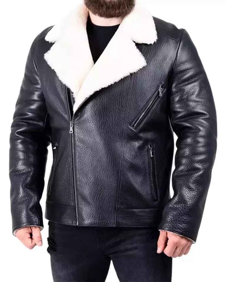 Men's Martin White Fur Shearling Black Leather Jacket
