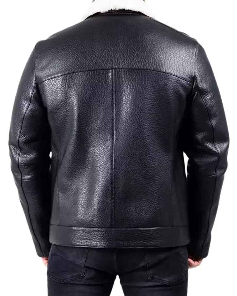 Men's Martin White Fur Shearling Black Leather Jacket