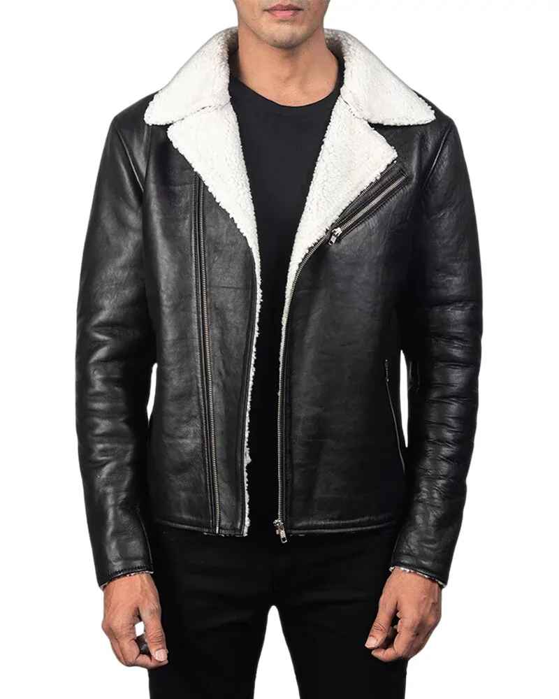 Men's Martin White Fur Shearling Black Leather Jacket