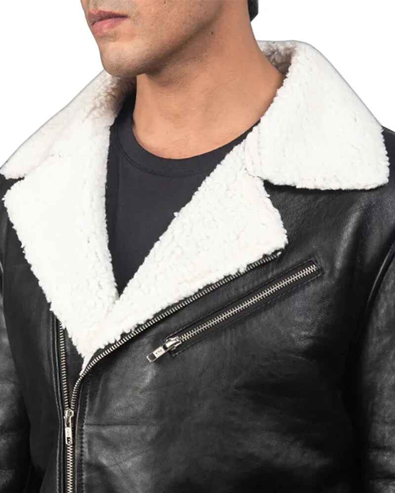 Men's Martin White Fur Shearling Black Leather Jacket