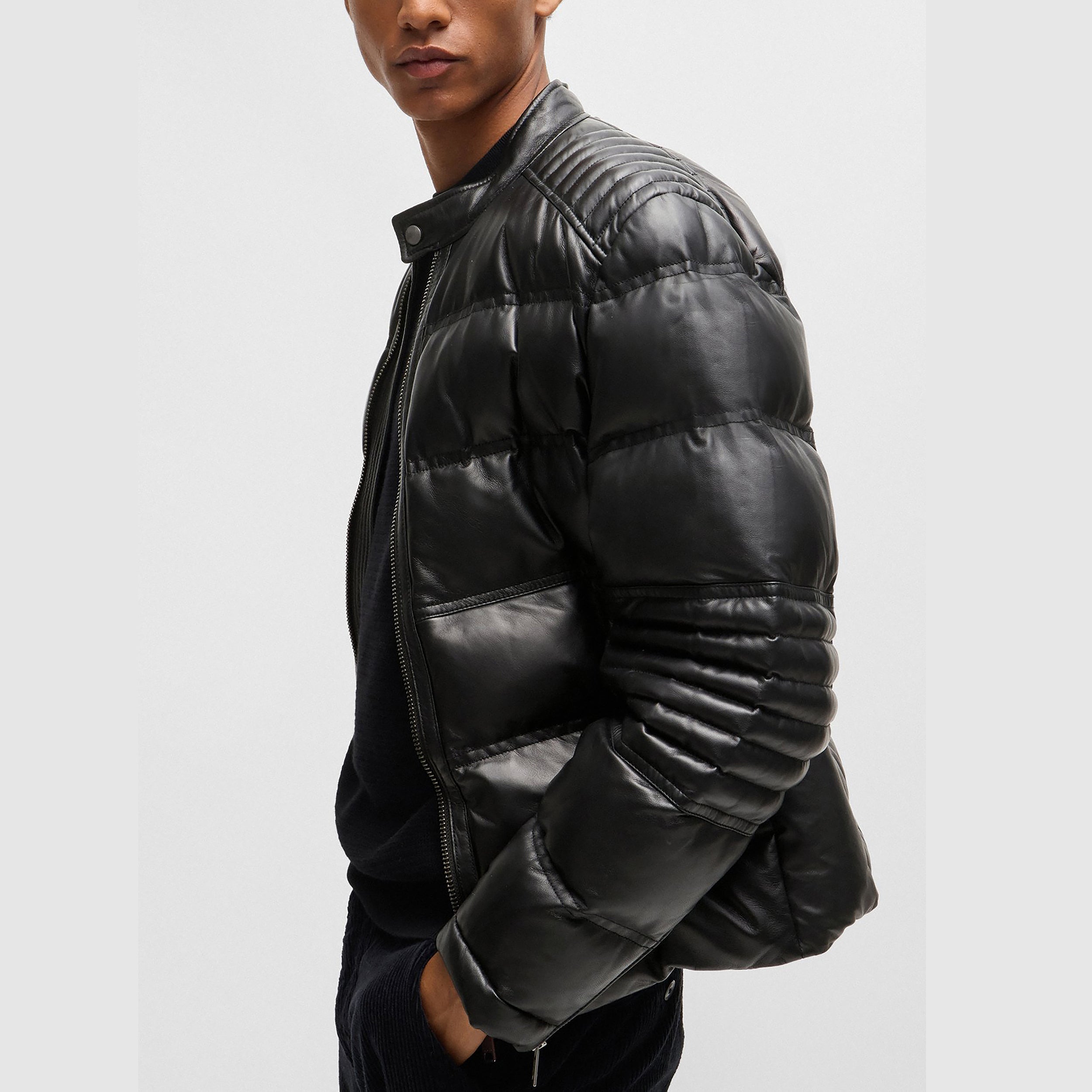 Men's Mixed Quilting Leather Regular Fit Jackets