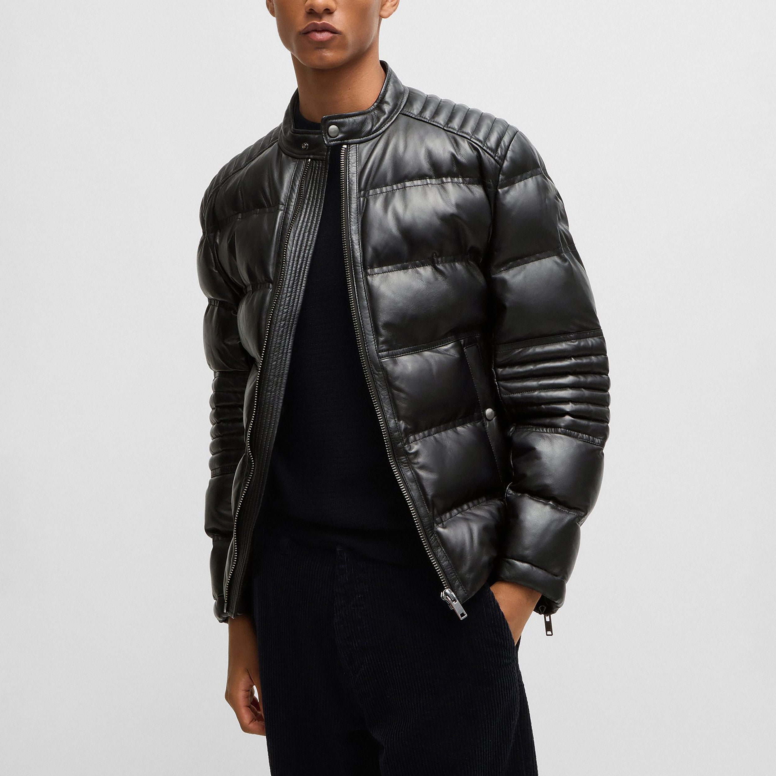 Men's Mixed Quilting Leather Regular Fit Jackets