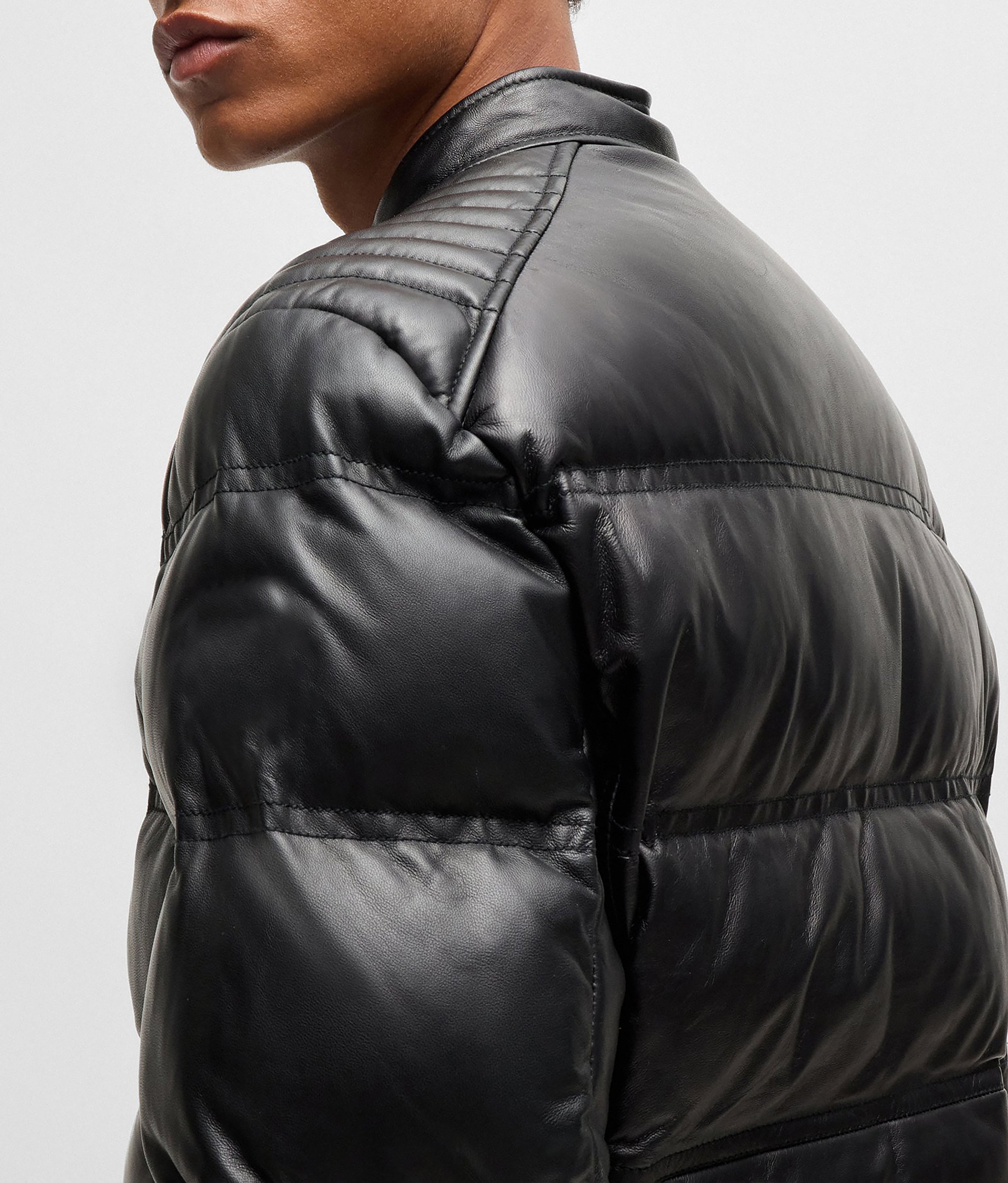 Men's Mixed Quilting Leather Regular Fit Jackets