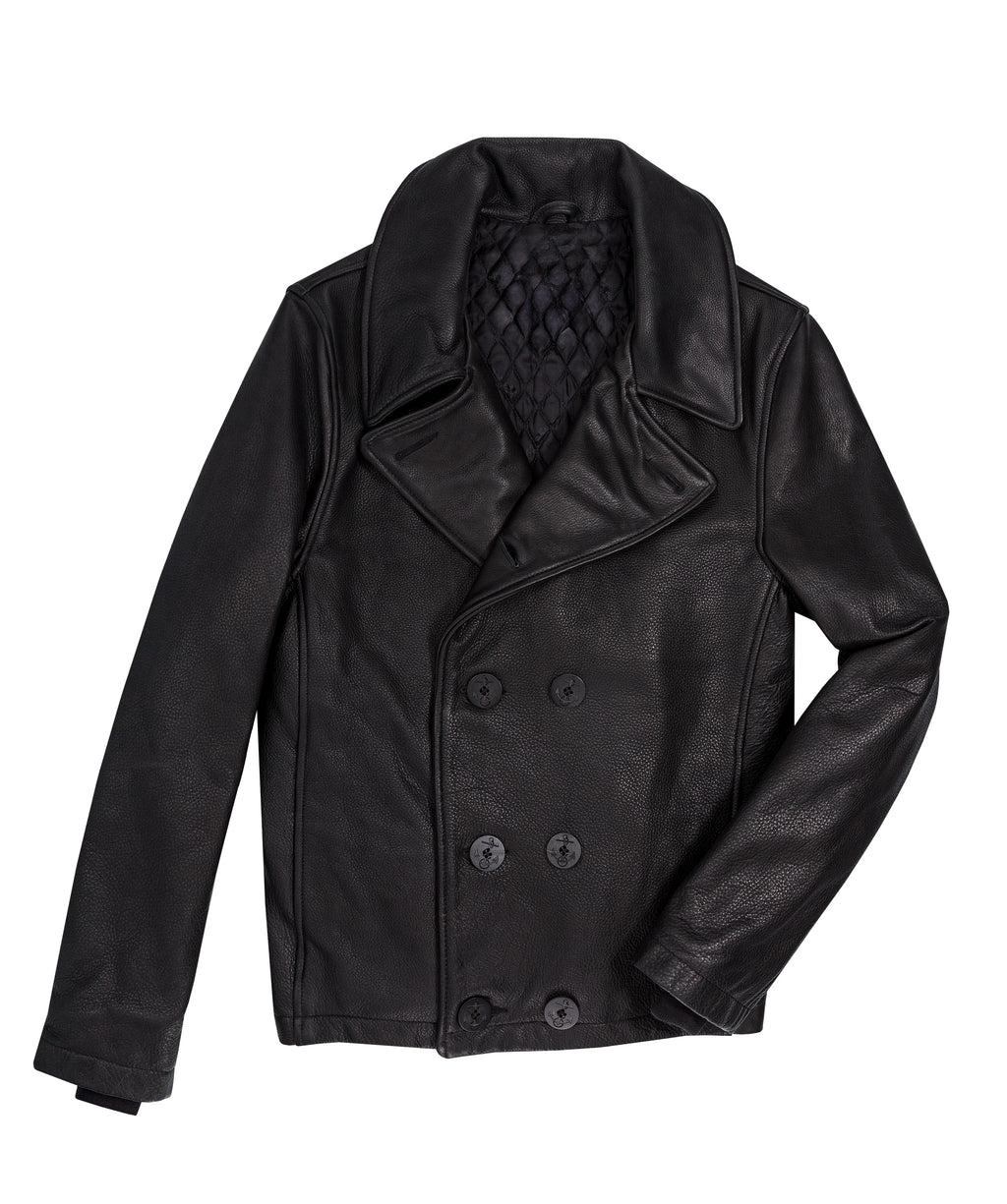 Men's Naval Short Leather Jacket in Black
