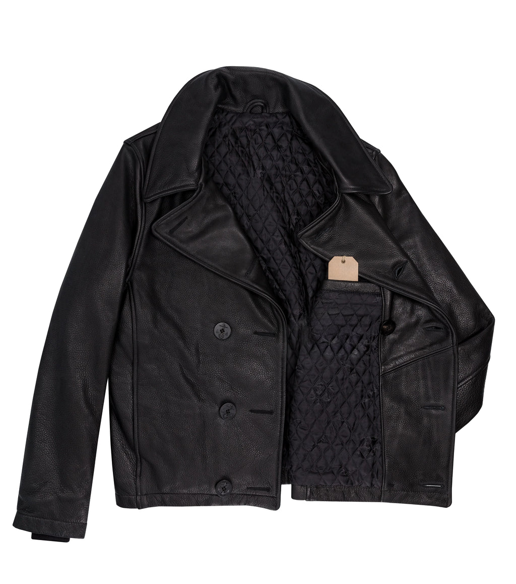Men's Naval Short Leather Jacket in Black