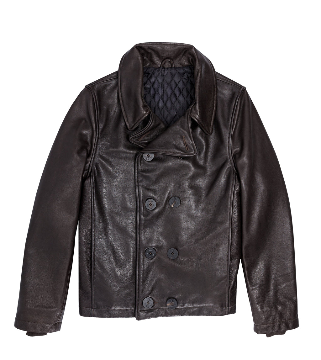 Men's Naval Short Leather Jacket in Brown