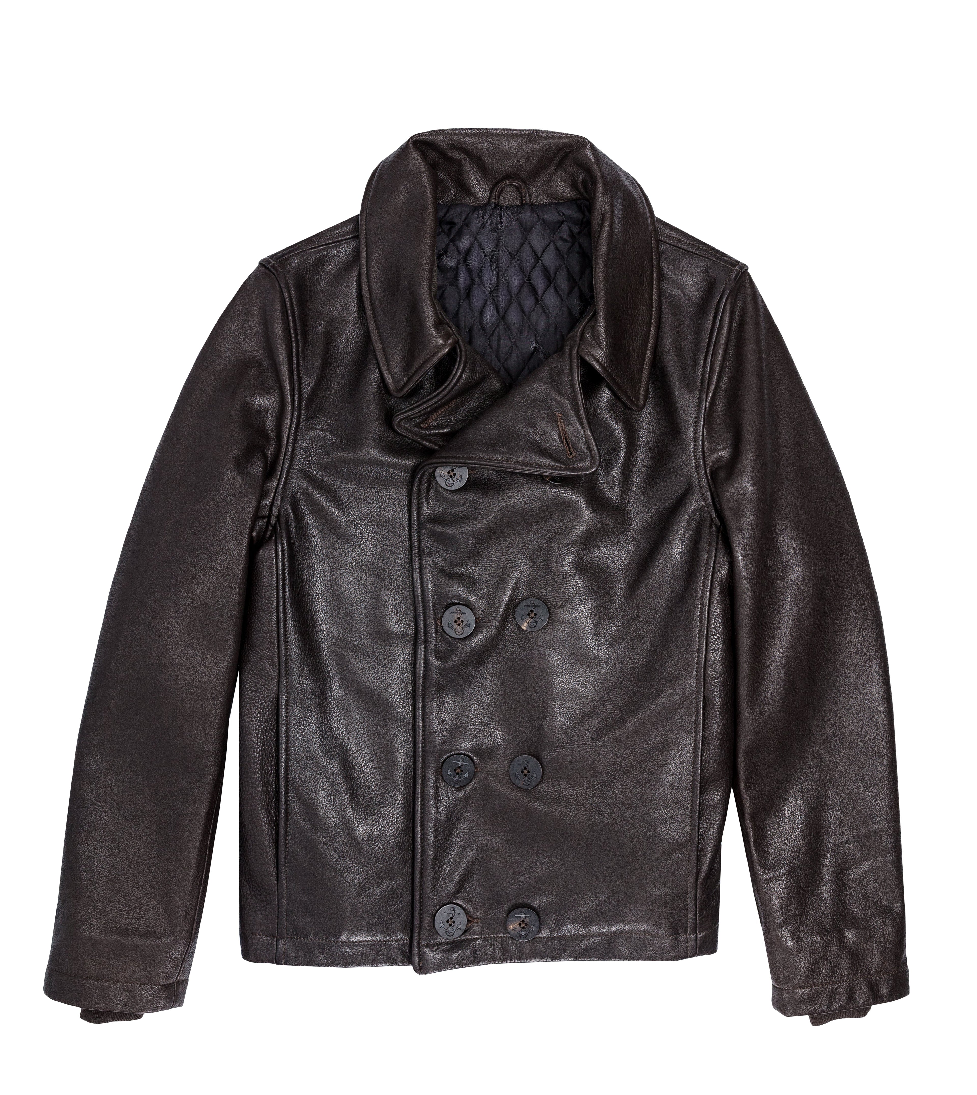Men's Naval Short Leather Jacket in Brown