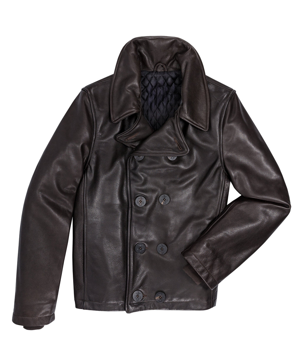 Men's Naval Short Leather Jacket in Brown