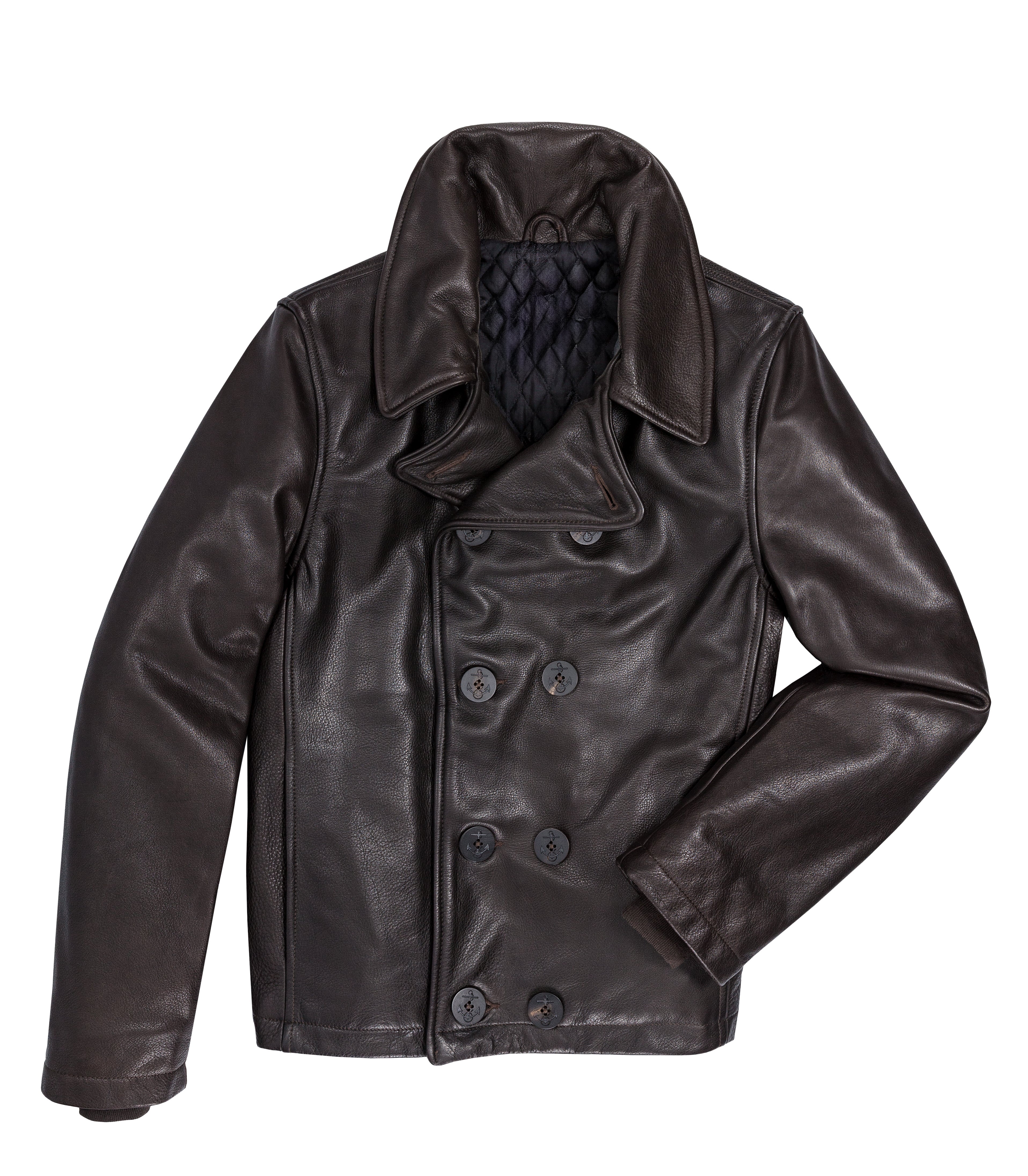 Men's Naval Short Leather Jacket in Brown