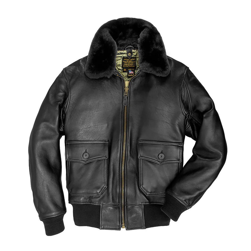 Men's Navy Lambskin G-1 Flight Jacket (Long)