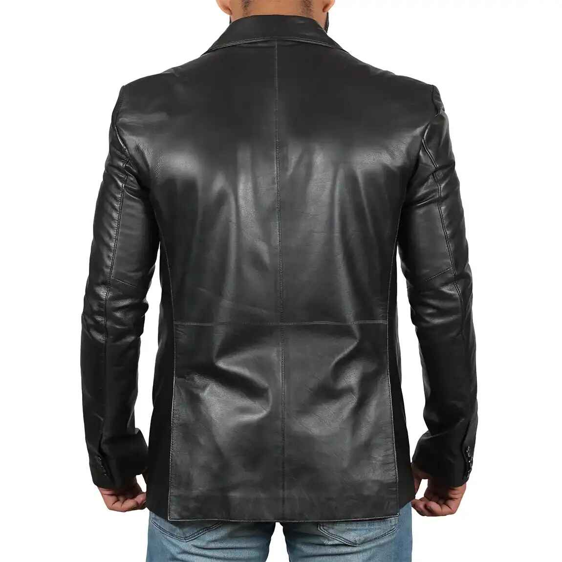 Men's Notch Lapel Black Leather Blazer