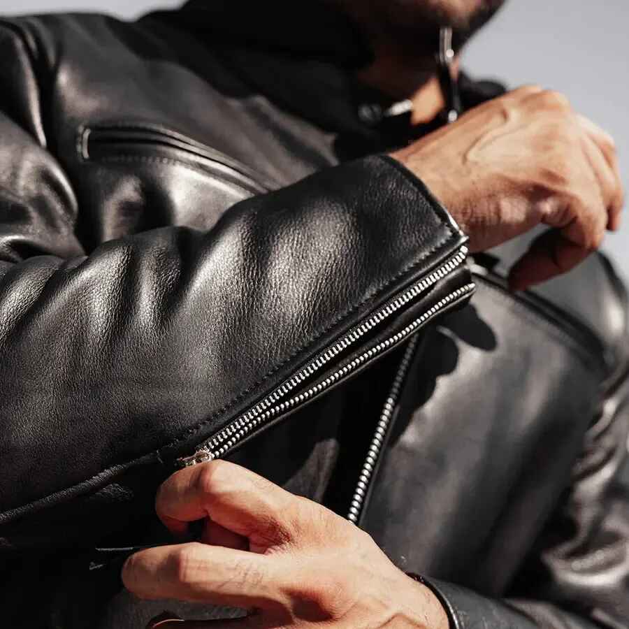 Men's Open Road Hooded Leather Motorcycle Jacket