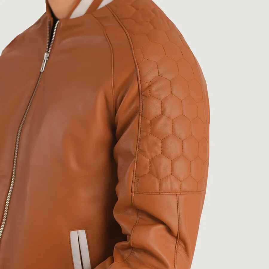 Men's Pascal Tan Brown Leather Varsity Jacket