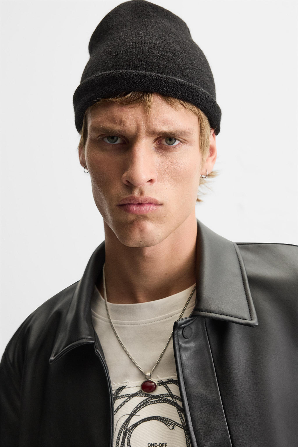 Men's Popper Fastening Leather Jacket