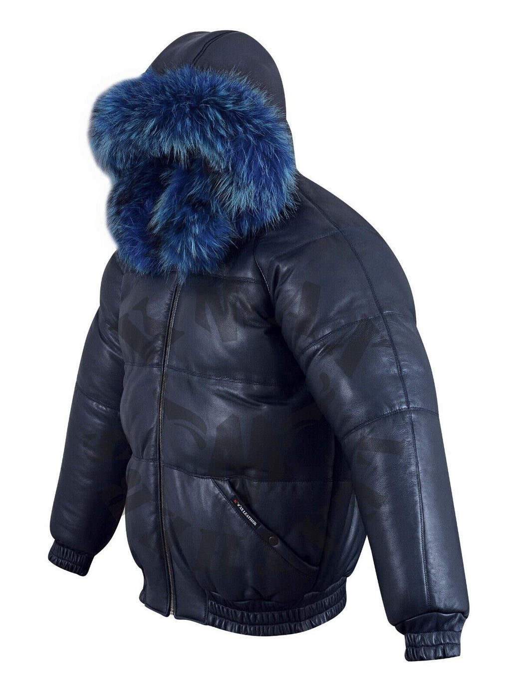 Men's Puffer Bomber Sheepskin Leather Jacket Removable Raccoon Fur Collar & Hood