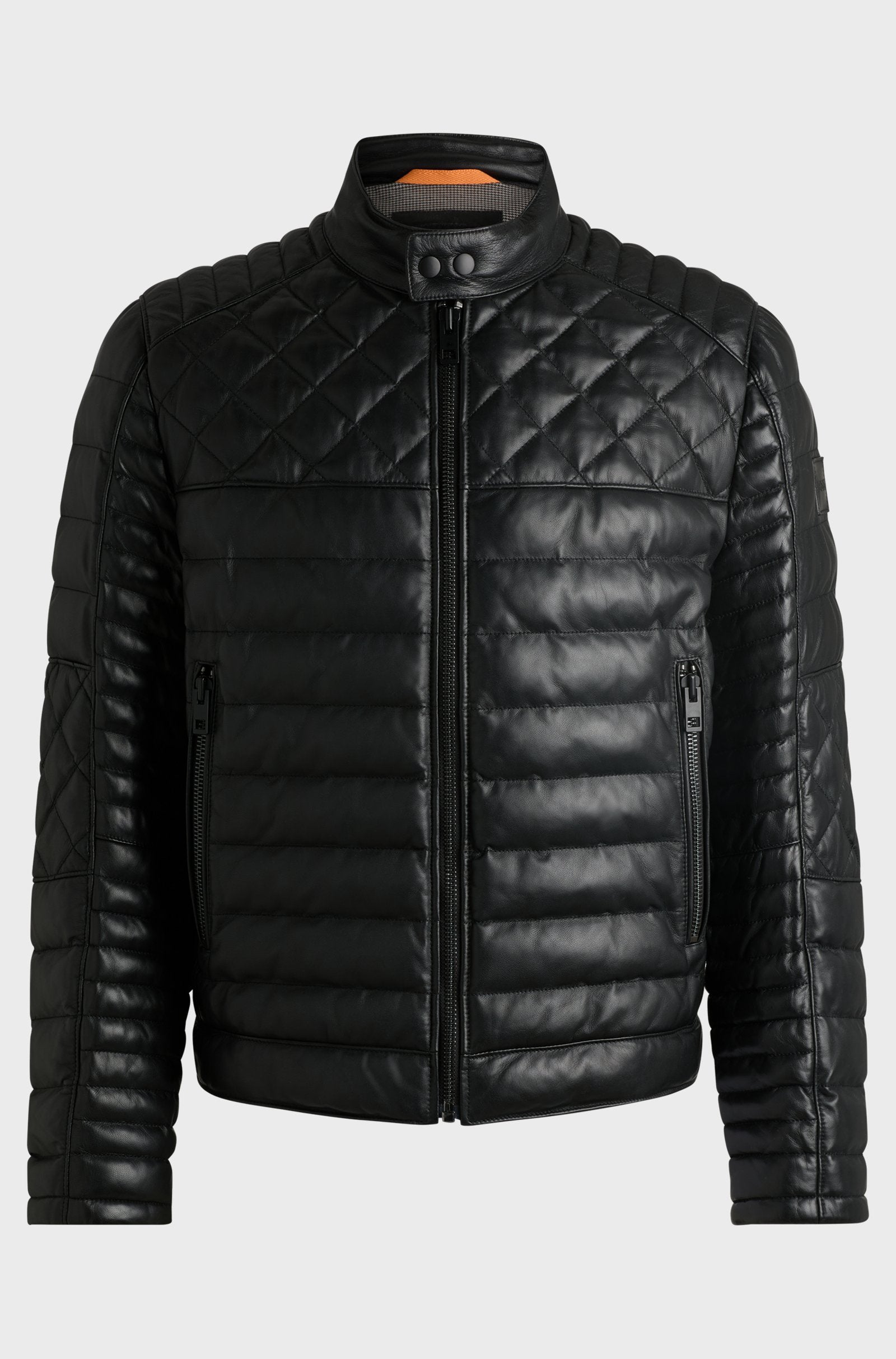 Men's Quilting Regular Fit Leather Puffer Jackets