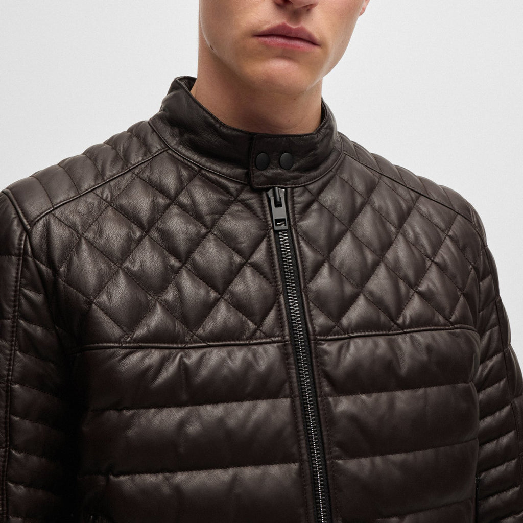 Men's Quilting Regular Fit Leather Puffer Jackets