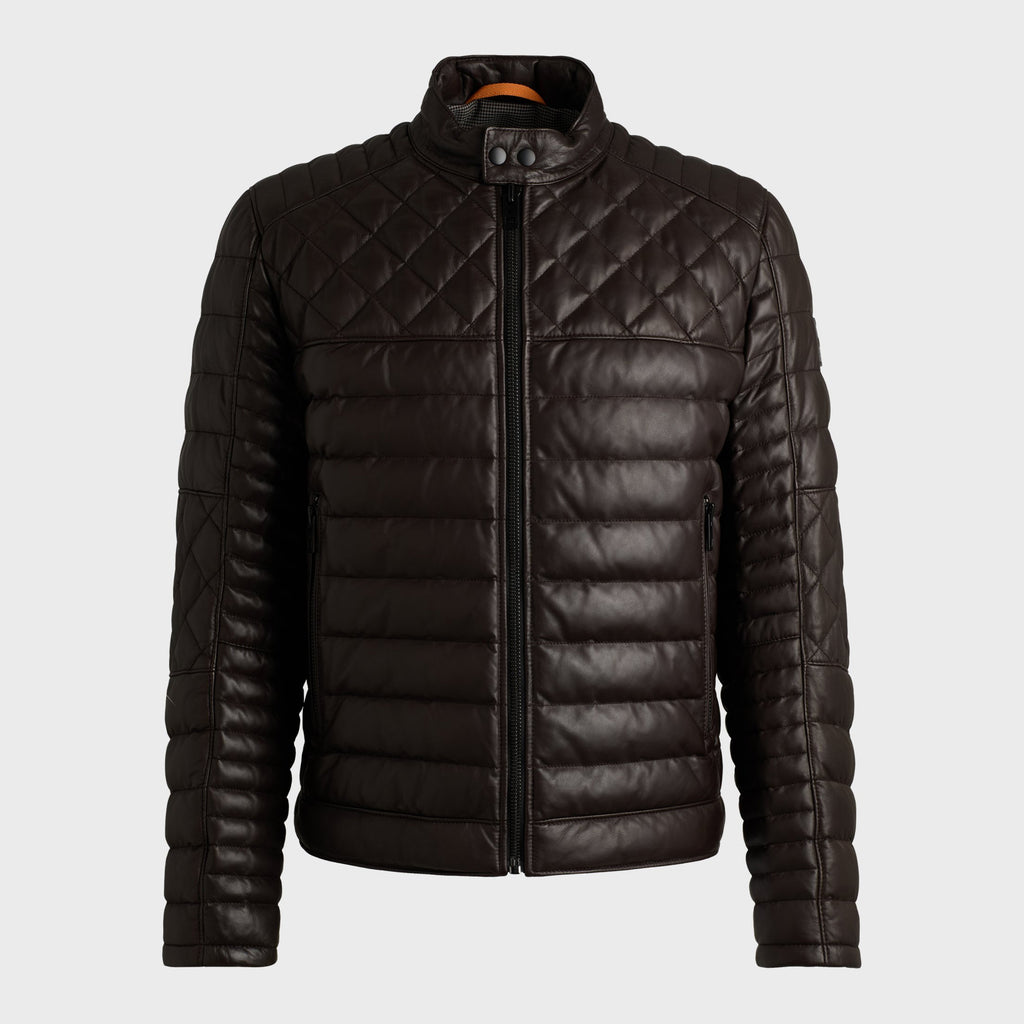 Men's Quilting Regular Fit Leather Puffer Jackets