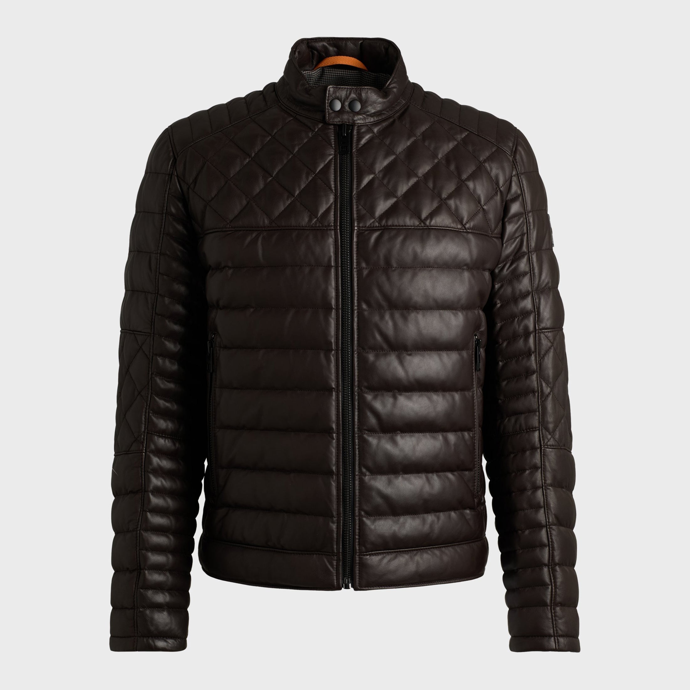 Men's Quilting Regular Fit Leather Puffer Jackets