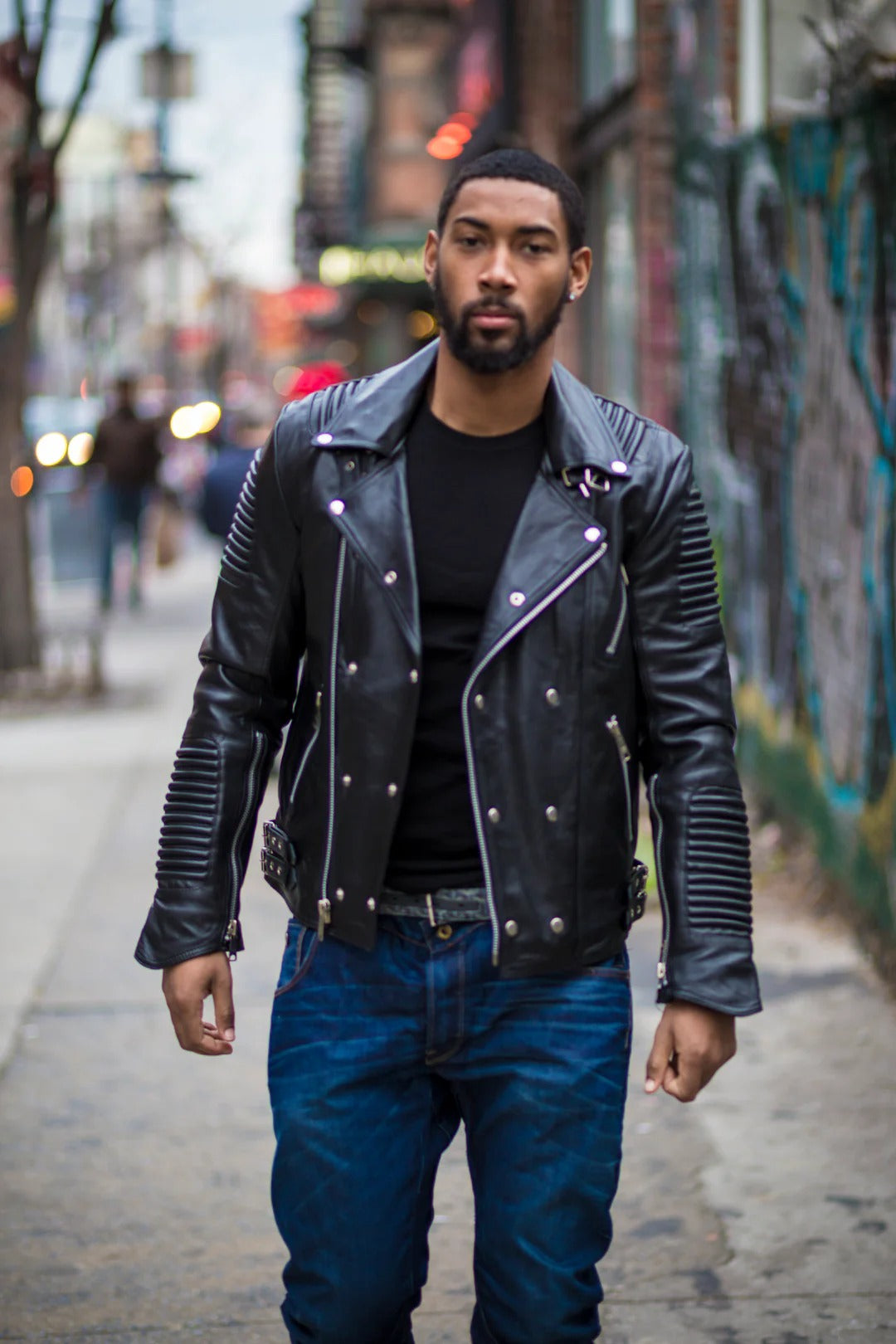 Men's RIBBLES Leather Motorcycle Jacket