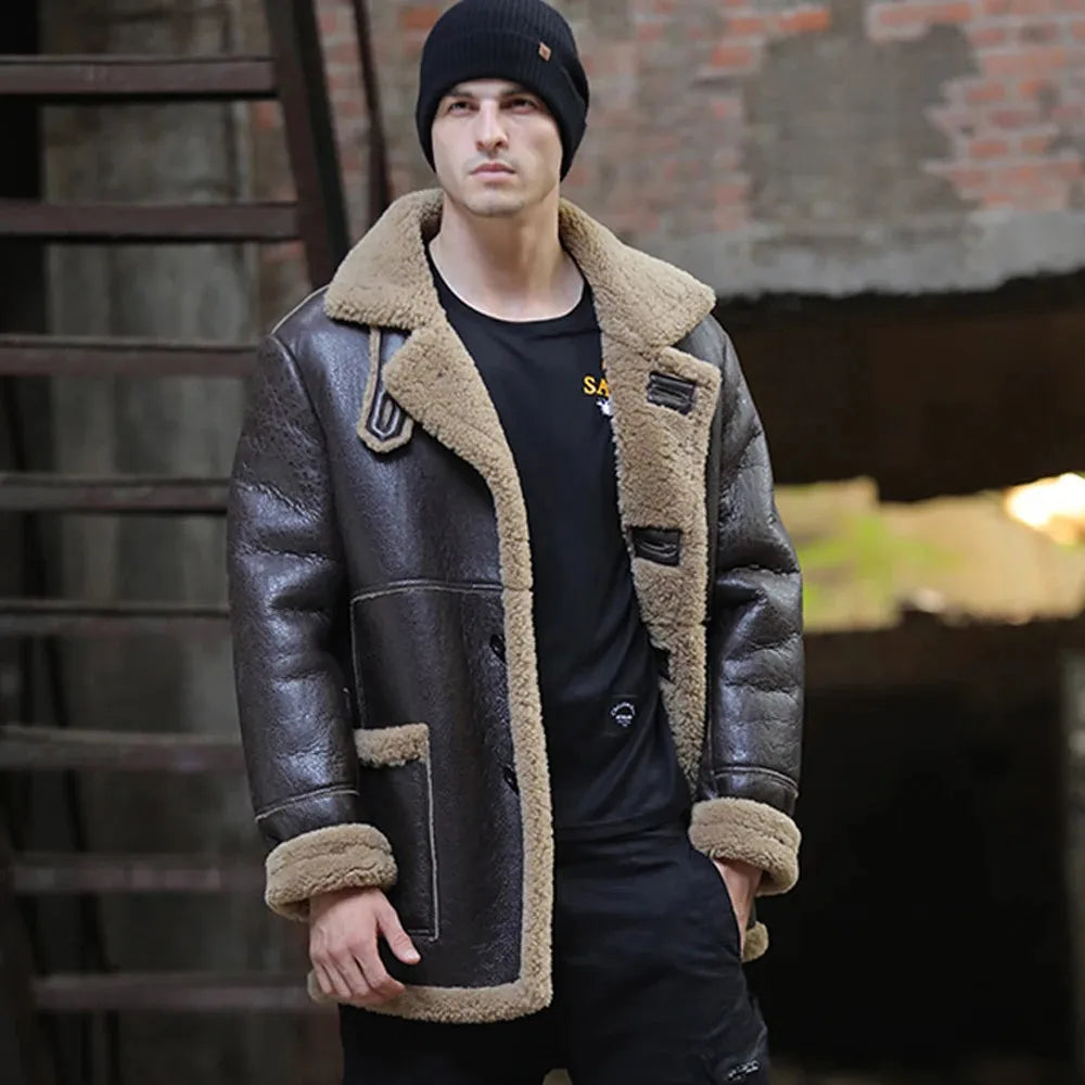 Men's Real Genuine Leather Shearling Coat