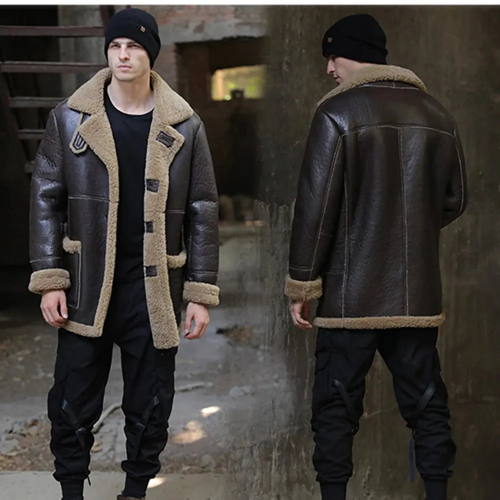 Men's Real Genuine Leather Shearling Coat
