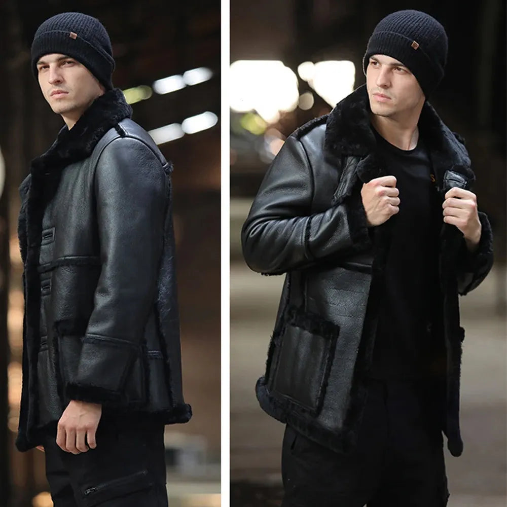 Men's Real Genuine Leather Shearling Coat
