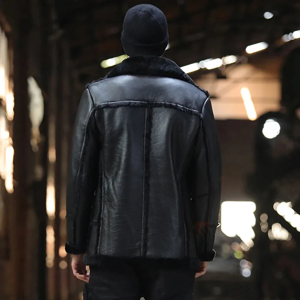 Men's Real Genuine Leather Shearling Coat