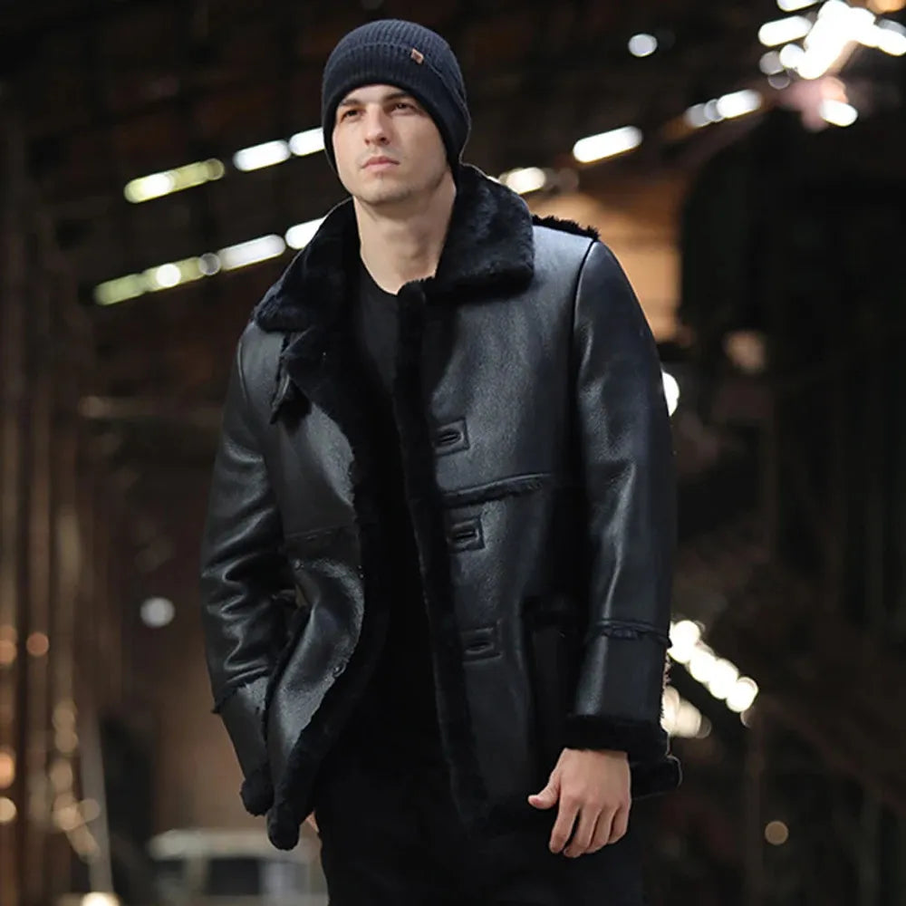 Men's Real Genuine Leather Shearling Coat