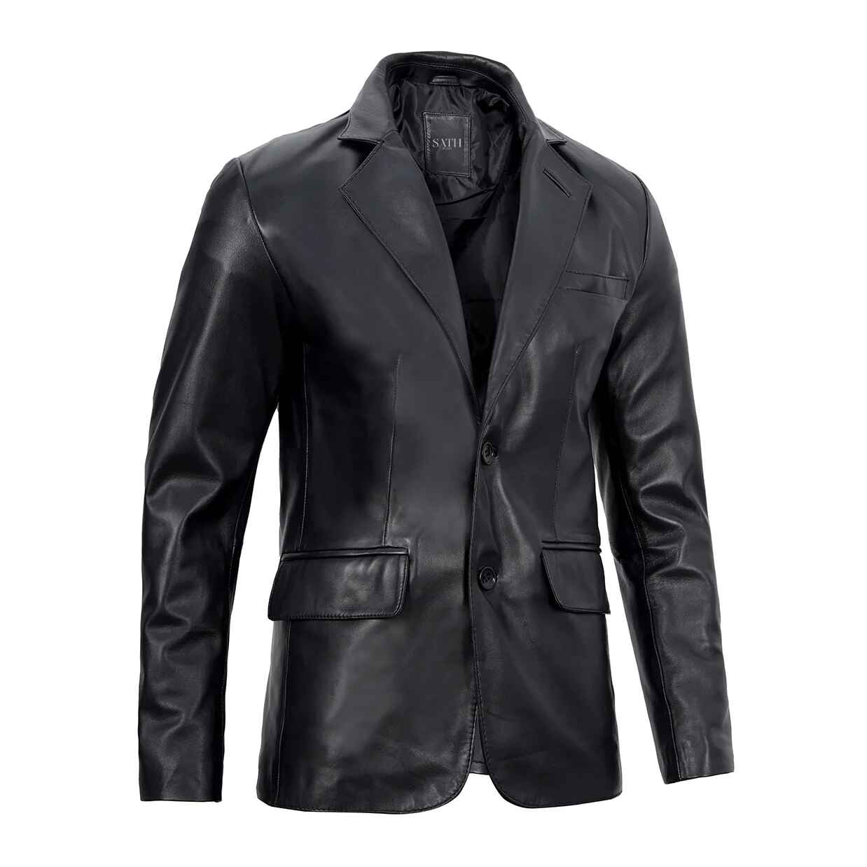 Men's Real Lambskin Black Notch Collar Leather Blazer