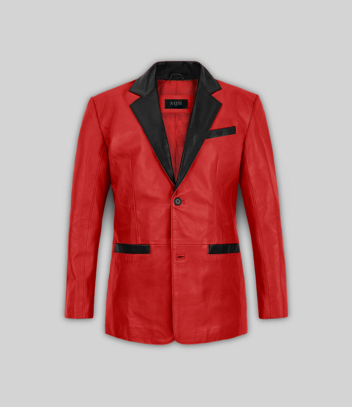 Men's Red Hampton Leather Blazer With Black Stripes