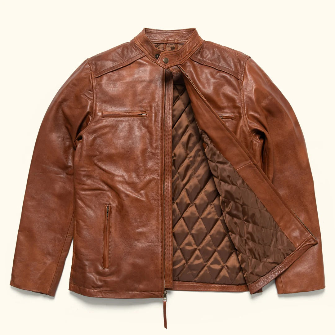 Men's Light Brown Leather Moto Jacket