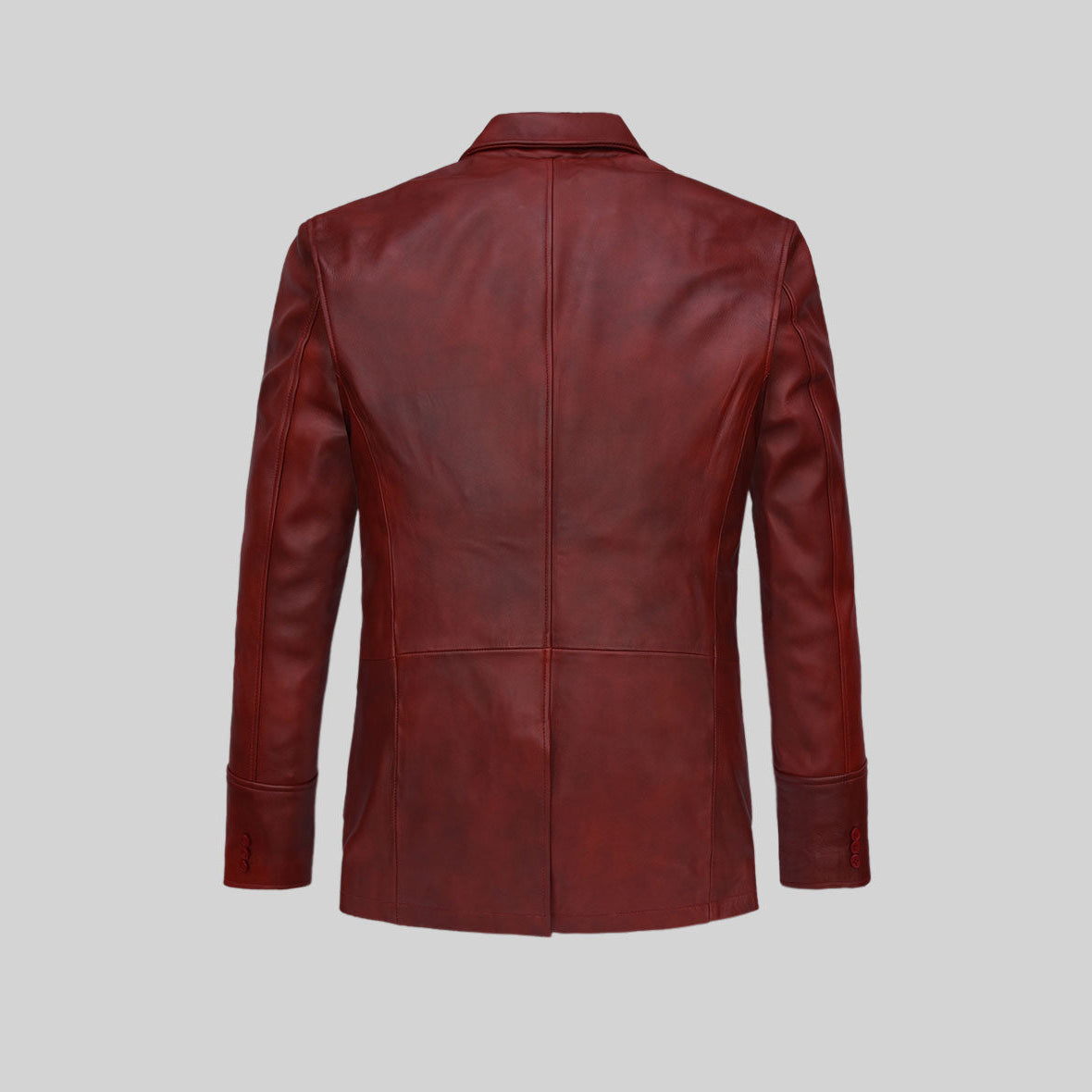 Men's Red Three Button  Leather Blazer