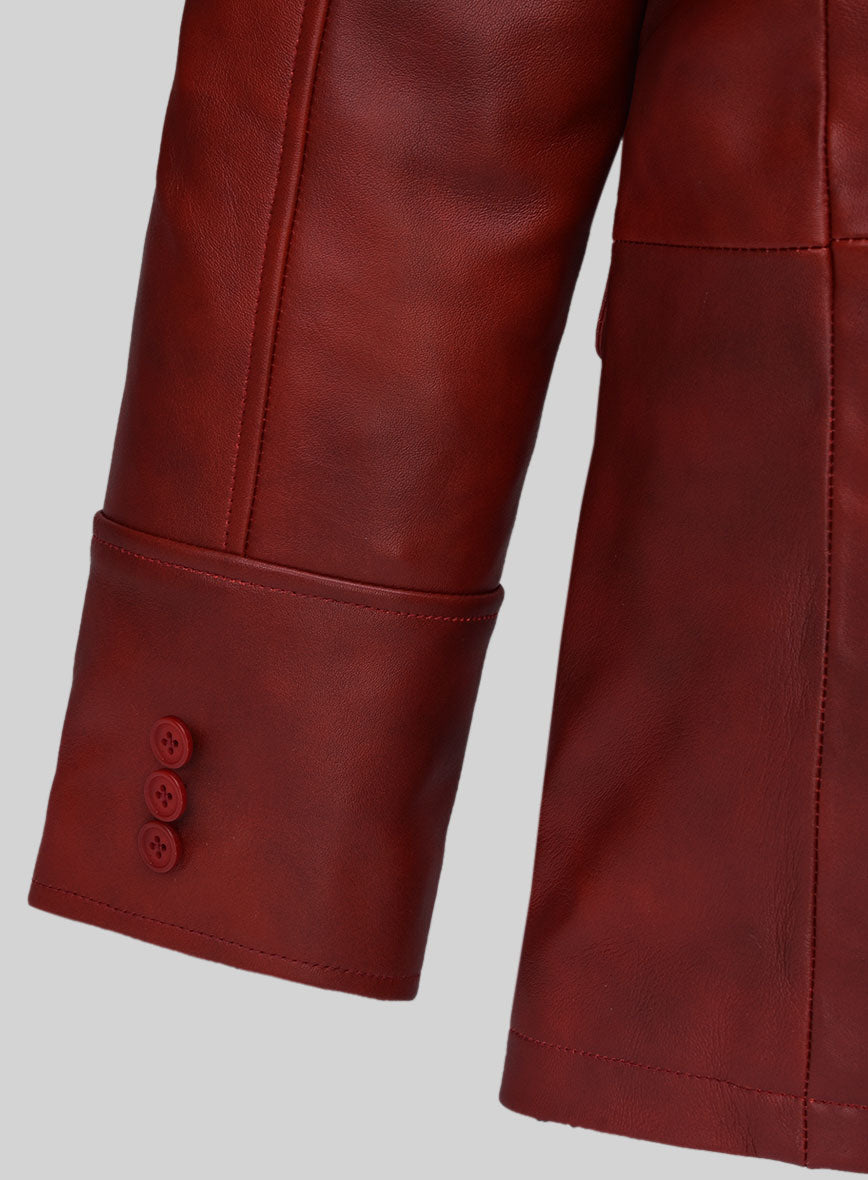 Roter Herrenblazer aus Leder mit drei Knöpfen