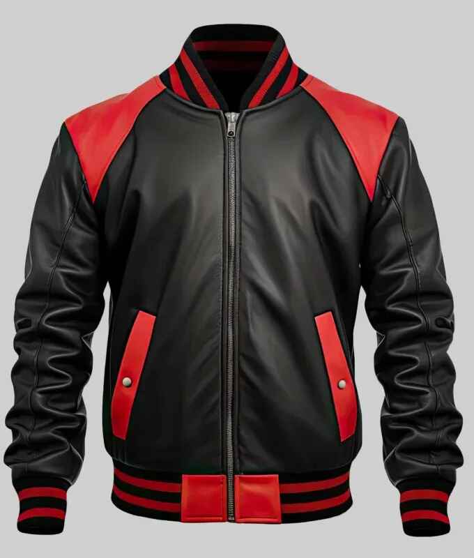Men’s Red and Black Leather Varsity Jacket