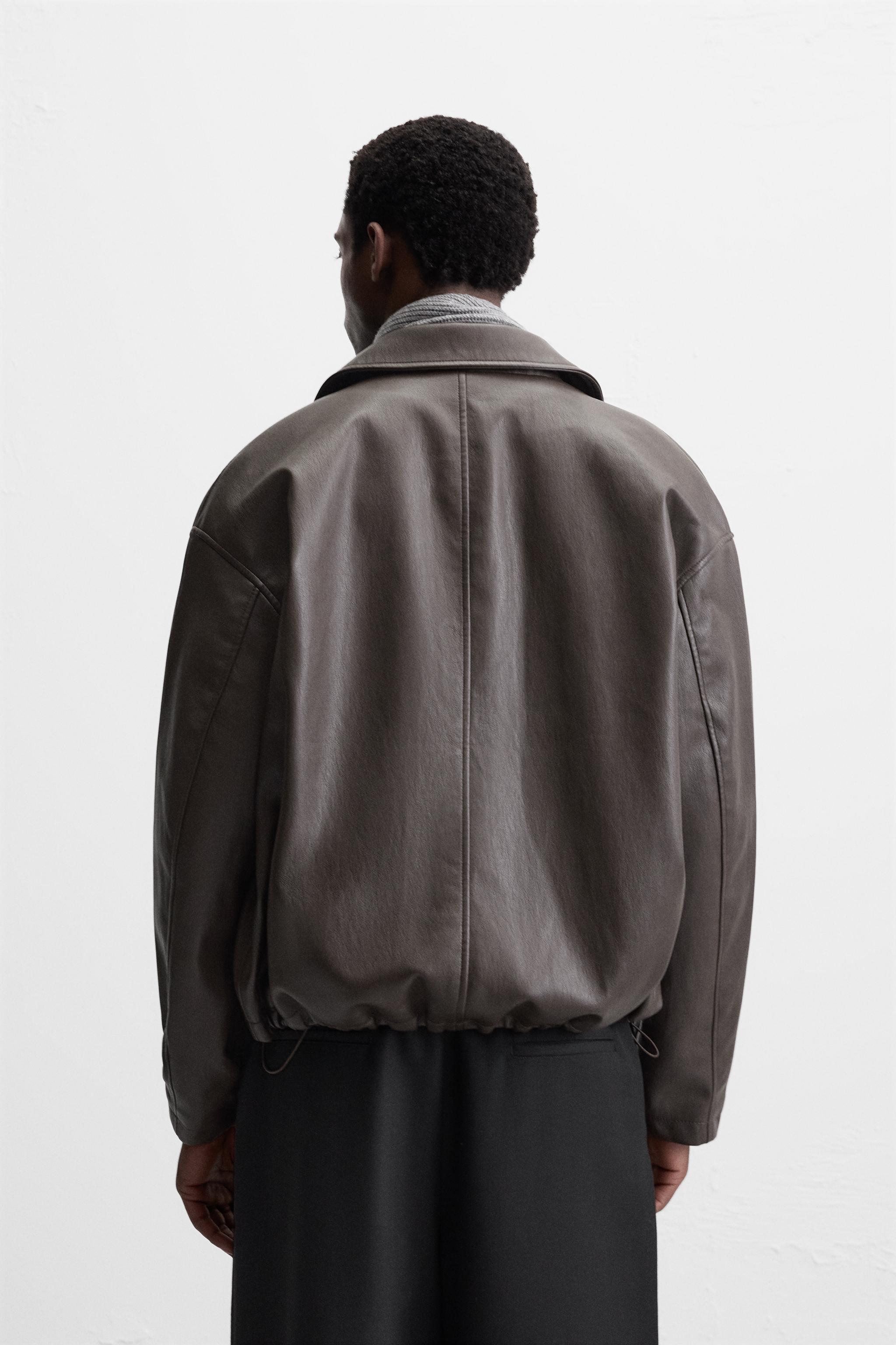 Men's Relaxed Fit Long Sleeves Leather Jacket