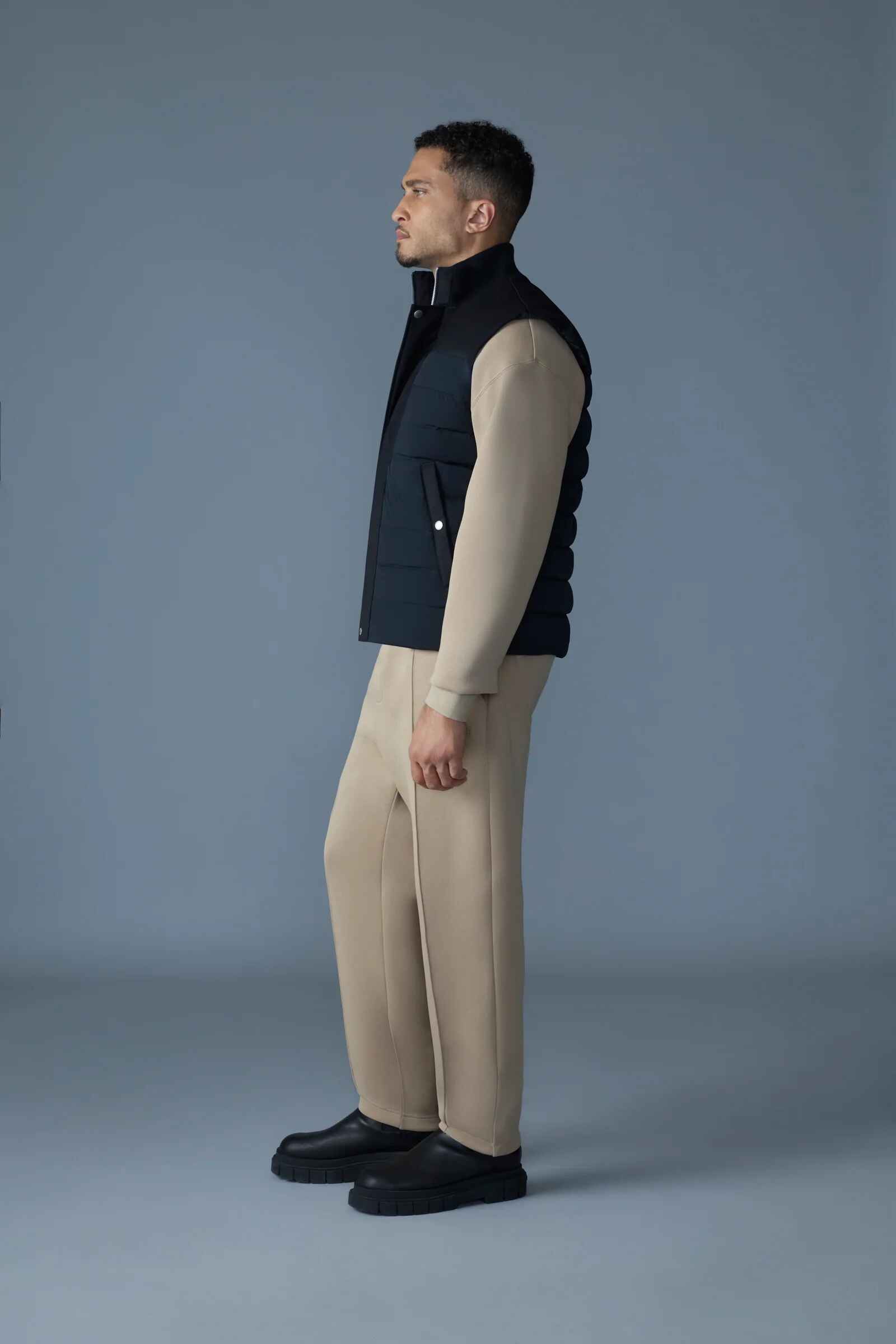 Men's Ribbed Knit Collar Light Down Filled Quilted Vest