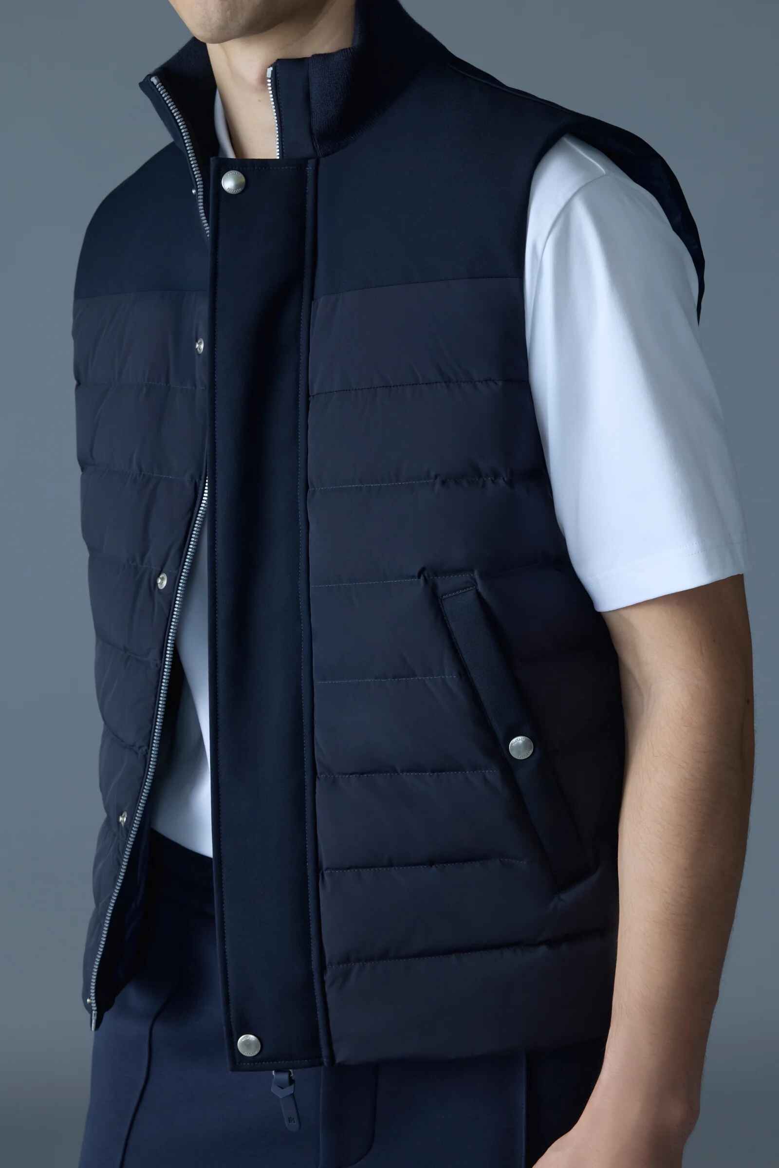 Men's Ribbed Knit Collar Light Down Filled Quilted Vest