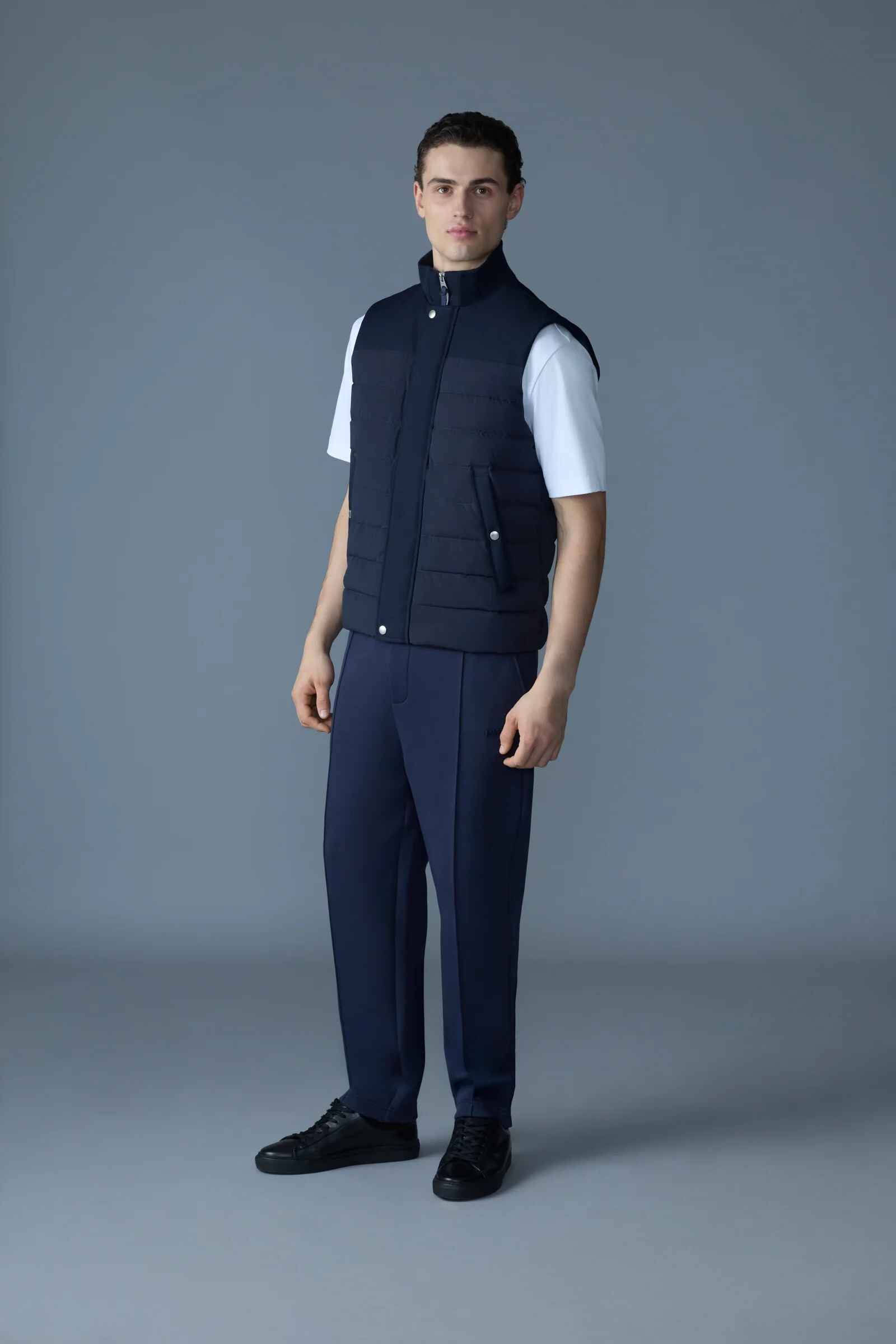 Men's Ribbed Knit Collar Light Down Filled Quilted Vest